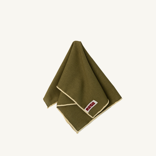 olive green napkin with cream trim - set of 2
