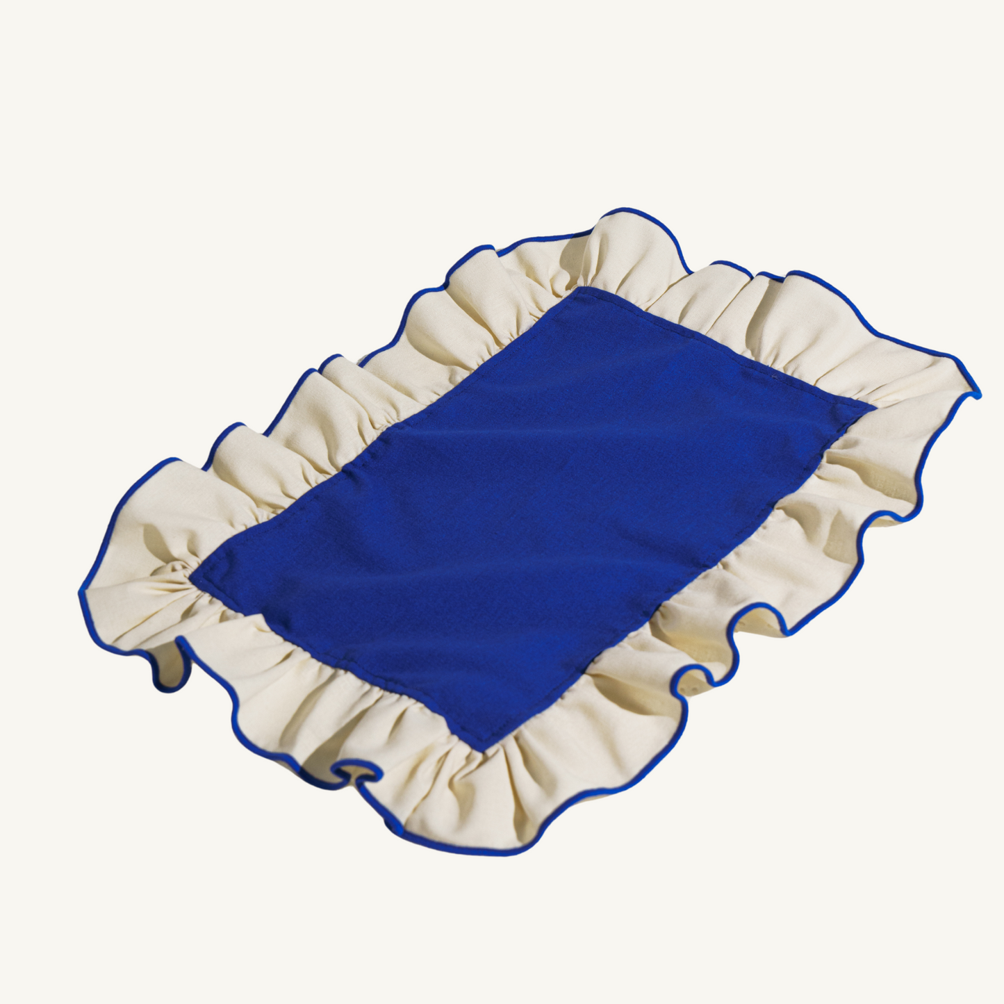 ruffled placemat royal blue & cream - set of 2