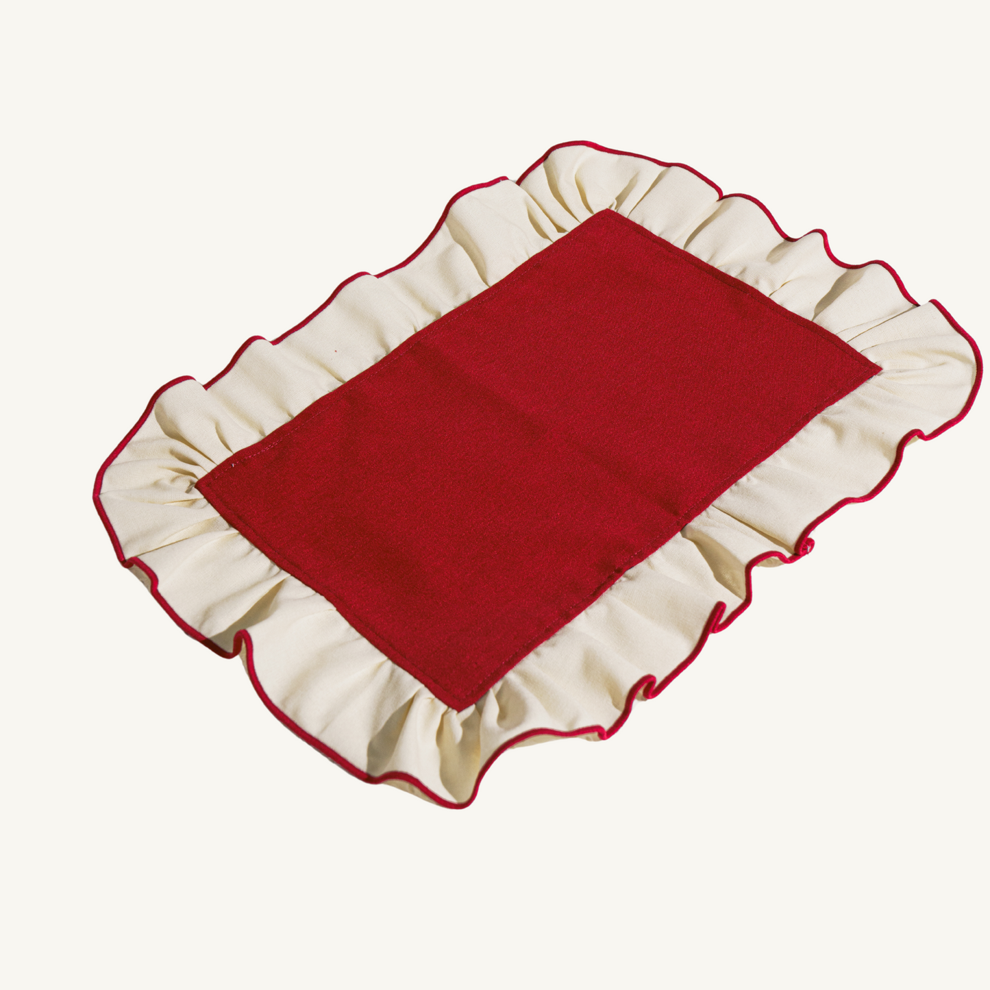 ruffled placemat red & cream - set of 2